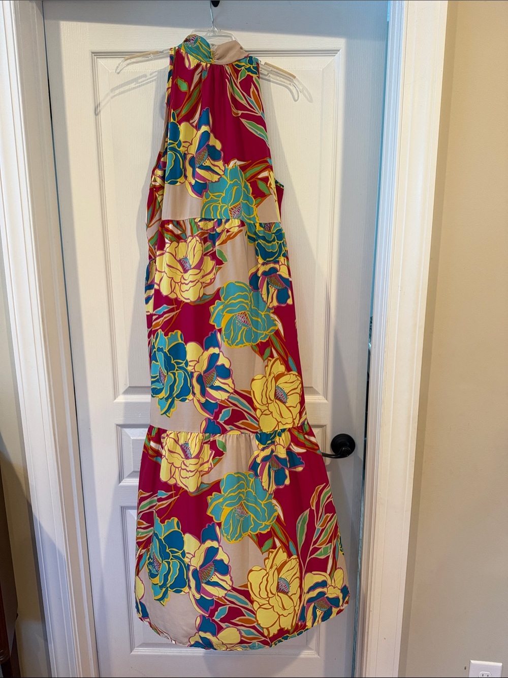 Halter Floral Maxi Dress in Fuchsia, Teal & Yellow